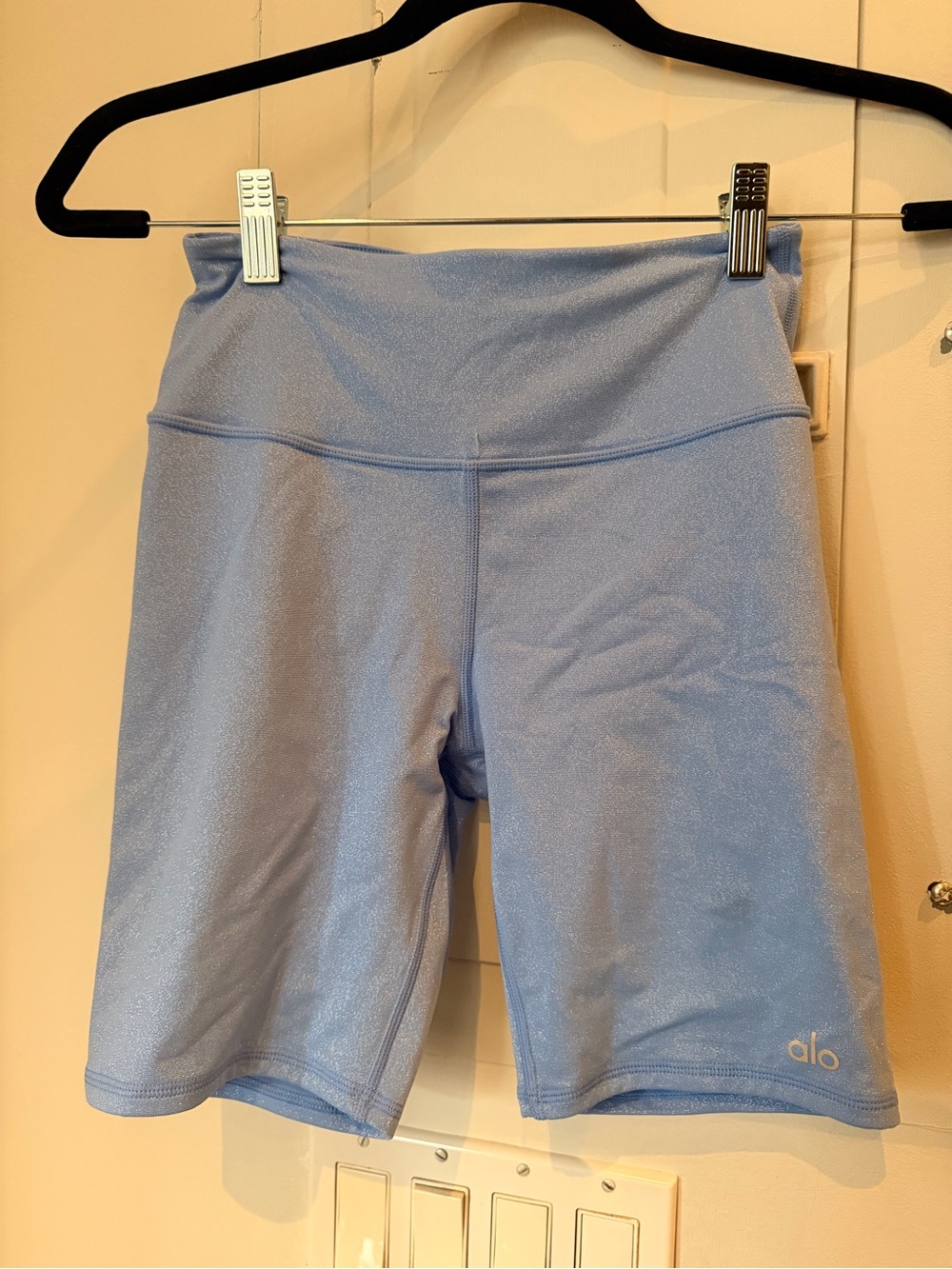 Alo High-Waist Light Blue Sparkly Bike Shorts